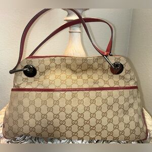 Vintage Gucci Eclipse Shoulder Bag Purse, Burgundy/Tan - 100% Authentic